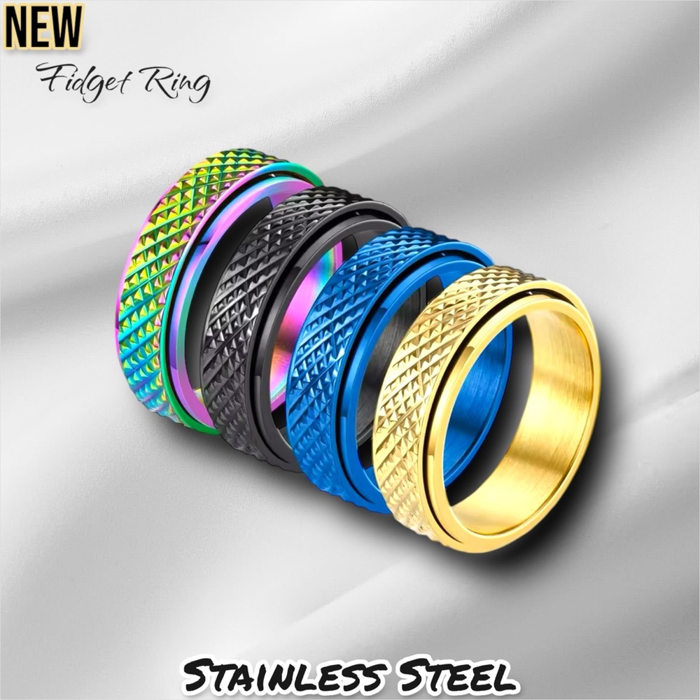 New Unisex Anti Stress Anxiety Fidget Spinner Rotating Stainless Steel Band Ring
